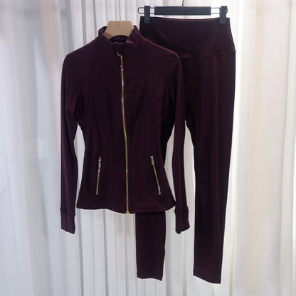 HKK Gold Zipper Jacket Paired with yoga Pants