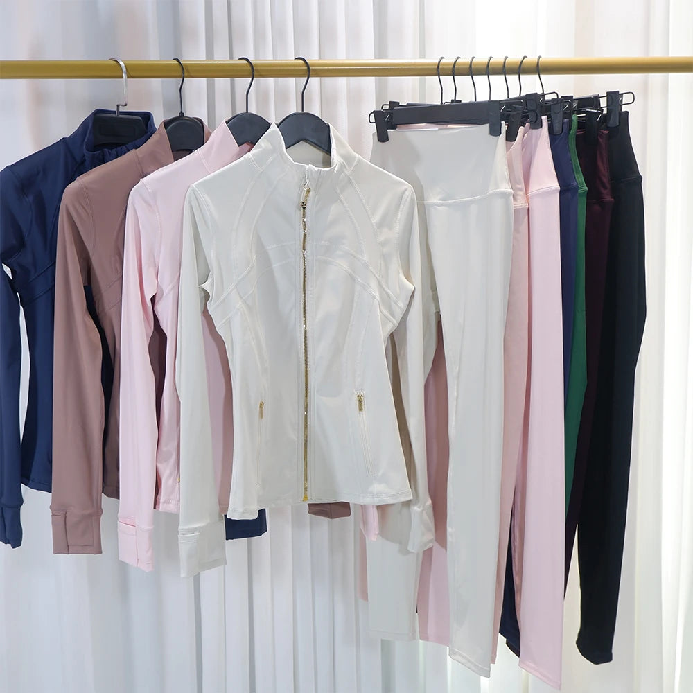 HKK Gold Zipper Jacket Paired with yoga Pants