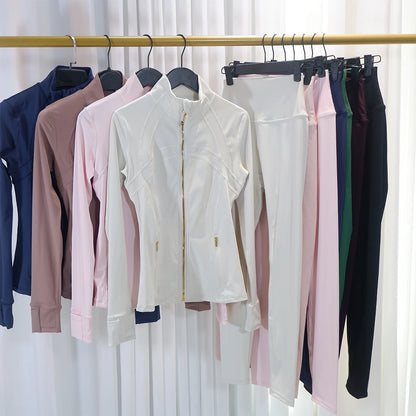 HKK Gold Zipper Jacket Paired with yoga Pants
